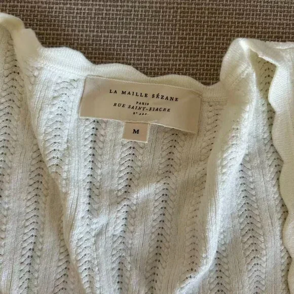 Sezane Anil Jumper Medium Ecru Cream Ivory Top Short Sleeve Sweater Knit French - Picture 9 of 13